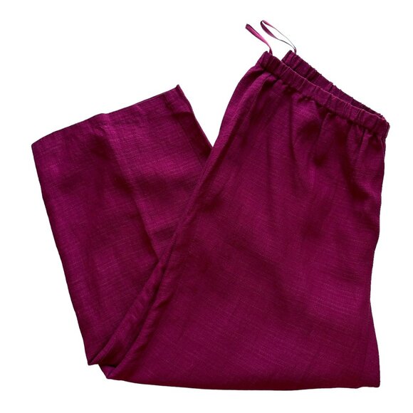 Eileen Fisher L Raspberry Red Linen Blend Short Sleeve Top Wide Leg Pants Set - Picture 6 of 13